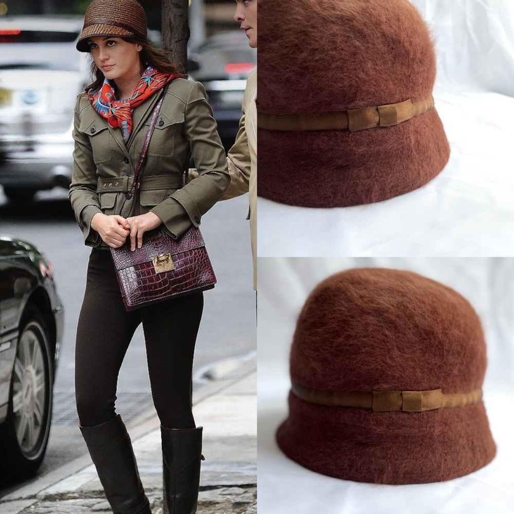 90s/Y2K Vintage Liz Claiborne‎ Brown Rabbit Hair Angora/Wool Cloche Style Hat